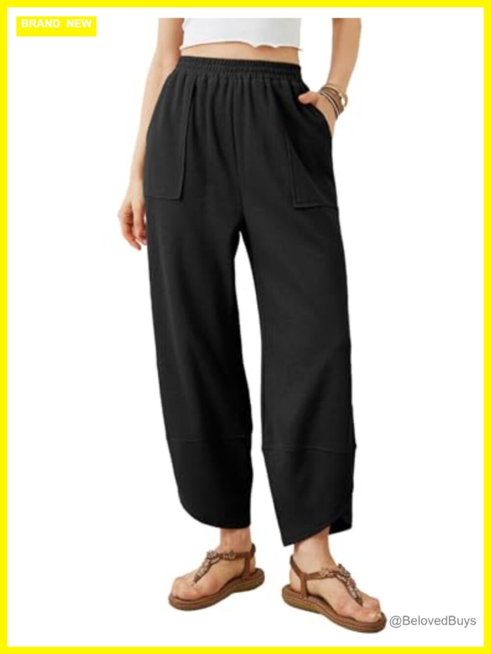 Womens Baggy Wide Leg Pants Elastic Waist Palazzo Harem Pockets